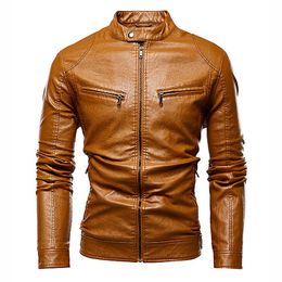 Thoshine Brand Leather Jackets Men Superior Quality Zip Fashion Outerwear Coats Stand Collar Man Spring Autumn Jackets Tops 211009