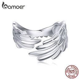 925 Sterling Silver Angel Wing Finger Ring, Platinum Plated Adjustable Size 6-9 Original Design Ring for Women SCR512 211217