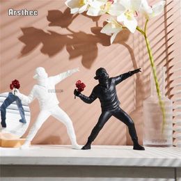 Arsthec Banksy Graffiti Pop Art Sculpture Statue Figurines Interior For Aesthetic Home Office Room Decor Accessories Teen Gift 211108