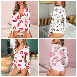 Ladies Jumpsuit Women Jumpsuits Rompers Sexy Printing Long Sleeve Tight High Waist Deep V Neck Slim Open Chest Breathable Cardigan Wear Resistant WMD