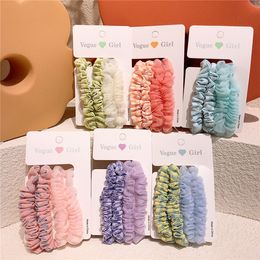 4 Pcs New Simple Beautiful Colourful Yarn Large Intestine Circle Sweet Girl Children's Fabric Plaid Rubber Band Hair Accessories