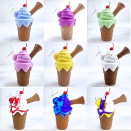 Ice cream pipe Unbreakable Silicone Smoking Pipes Glass Bowl Oil Burner Dab Rig Colorful Kit DHL Free