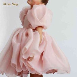 Fashion Girl Princess Vintage Dress Tulle Child Vestido Puff Sleeve Pink Wedding Party Birthday Tutu Dress Child Clothes 1-10Y G1129