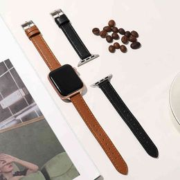 Casual Leather Watchband 42mm 44mm Strap for Apple Watch 6 5 4 3 2 Soft Leather Band 38mm 40mm for Apple Smart Watch Y220312