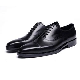 Brand Full Grain Leather Business Men Dress Shoes Lace Up Cap Toe Retro Nature Leather Oxford Formal Wedding Shoes For Men H27