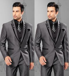 Handsome Grey Groom Tuxedos Men Evening Dress Toast Suit Man Work Business Suit(Jacket+Pants+Vest+Tie) NO:911