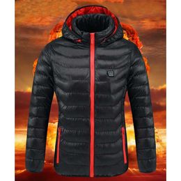 Women USB Electric Battery Heated Jackets Outdoor Long Sleeves Heating Hooded Coat Warm Winter Thermal Clothing 211008