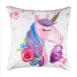 european and american new unicorn pattern pillowcase reversible sequined pillowcase car sequin cushion office sofa cushion pillow case