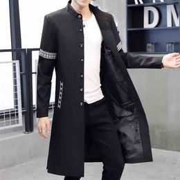 Windbreaker men's spring and autumn Chinese wind over-the-knee coat cloak trendy stand-up collar tunic student slim w 210819