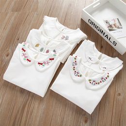 Cotton baby girls flower T Shirt Full Long Sleeve Girls T-Shirt Children Tops Tee kids turn-down Collar T-shirt 210306