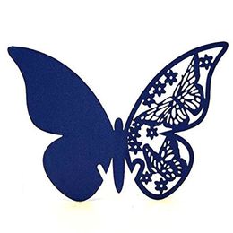50pcs/Lot Hollow Butterfly Cup Card Decoration Wine Glass Laser Cut Paper Name Place Seats Cards Favour Wedding Party Baby Shower Table Decorations HY0224