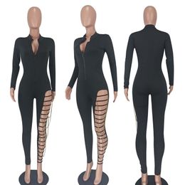 Rompers Sexy Night Club Jumpsuits for Women Hollow Out Rompers 2XL Fashion chains Bodycon Bodysuits Party see through clubwear Skinny Over