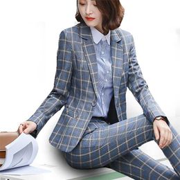 PEONFLY Classic Plaid Single Button Women Jacket Blazer Casual Notched Collar Slim Female Suits Coat Fashion Femme 211019