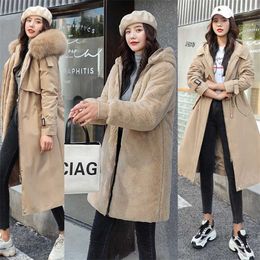 Fitaylor Winter Women Jackets Warm Fleece Hooded Coats -30 Degree Long Thickness Parkas Plus Size Large Fur Collar Snowoutwear 211018