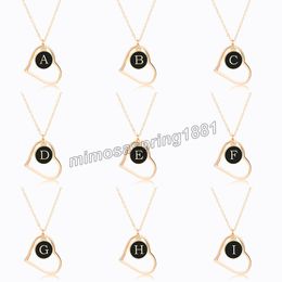 Fashion Hollow Peach Heart Initial Letter Necklace Women Black A-Z Letters Pendant Chain Choker Girls Jewellery Christmas Gifts