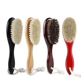 Hair Brushes Natural Soft Goat Bristle Sweeping Brush Men Beard Comb Oval Wood Handle Barber Dust For Broken Cleaning Tool