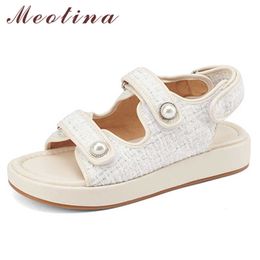 Meotina Shoes Women Flat Sandals Square Toe Ladies Footwear Summer Apricot White Size 34-39 Fashion Sandals Shoes 210608