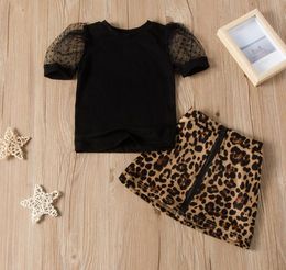 Summer Baby Girls Clothing Sets lace leopard print zipper short skirt two-piece girl suit Kids Clothes