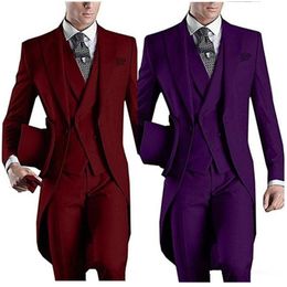 Men's Suits & Blazers Formal Custom Design White/Black/Grey/Burgundy/Blue Tailcoat Men Party Groomsmen For Wedding Tuxedos Jacket+Pants+Vest