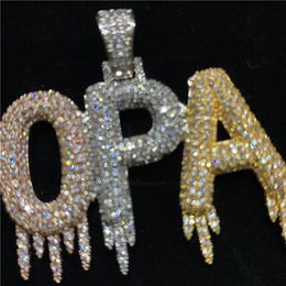 Iced A- Z Custom Name Drip Letters Pendant Necklaces Gold Silver Colour For Men Women Cubic Zircon Hip Hop Jewellery
