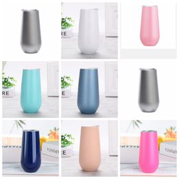 6oz wine glass Stainless steel insulated champagne glass Vacuum insulated eggshell cup Mini Mugs With Leakproof Lid 19colors ZWL91
