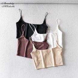 BRADELY MICHELLE Summer Sexy Women's Crop Top Elastic Cotton sleeveless Camis Short Tank Bar 210225