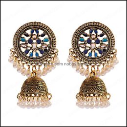 Dangle & Chandelier Earrings Jewellery Ethnic Womens Big Round Oxidised Indian Vintage Flower Bohemian Pearl Tassel Jhumka Earring Drop Delive