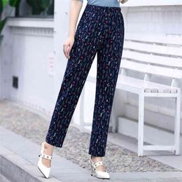 Women Pants Summer Beach Wear Floral Print Plaid Ankle-Length Trousers Female Korean High Waist 210915