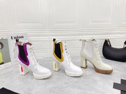 British style non slip muffin bottom thick heel short boots color letters one foot pedal strap design size 35-40