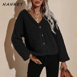 Women's Jackets NANKEY 2021V-neck Fashion PurityWomen Warm Faux Fur Coat Buttons Soft Casual High Street Autumn Winter Female Short