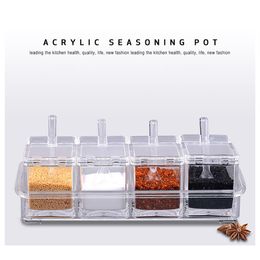 4pcs/lot Kitchen Organiser Storage savers Boxes Spices Seasoning Jar Transparent Sugar Salt Bottle With Spoon Kitchen Accessories a35