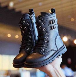 2021 Autumn Winter Leather Children Shoes Boys Girls Boots Fashion Soft Baby Short Boots Comfortable Anti-slip Kids Boots G1210