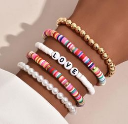 Bohemian Ethnic Hamdmade Multicolor Bracelet Sets For Women Fashion Letters Pearl Beads Bracelet Couples Boho Jewellery GC535