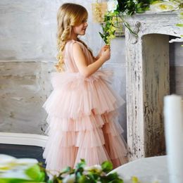 Flower Girl Dresses For Weddings Party Gowns Bow Tiered Tulle Ruffle Floor_Length Lace Sequins Appliques First Communion Birthday Dress