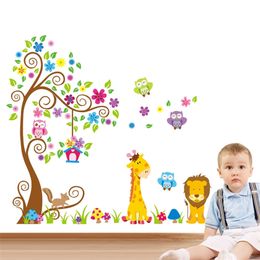 Large Size Trees animals 3D DIY Colourful Owl Wall Stickers Decals Adhesive for kids baby room Mural Home Decor paper 220217