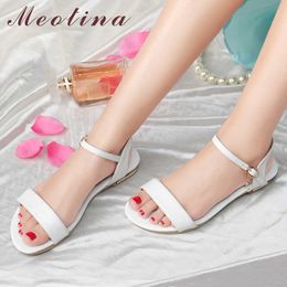 Meotina Women Sandals Summer Shoes Natural Genuine Leather Crystal Flat Shoes Buckle Open Toe Sandals Ladies Gold Plus Size 3-12 210608