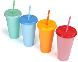 Colour Changing Cups with Straw Set, 24oz Cold Water Cups, Summer Iced Coffee Party Cup for Adults, Plastic Drinkware