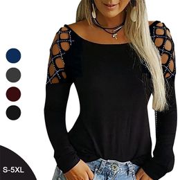 Hollow Out Women T-shirt Tops Autumn Fall Long Sleeve Casual Solid Lady T Shirt Tee Female Plus Size S - 5XL D30 210623