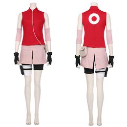 Haruno Sakura Cosplay Costume Women Girls Skirt Outfit Halloween Carnival Costumes Y0903