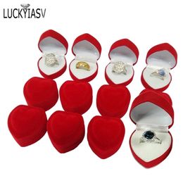 Wholesale 24Pcs Romantic Velvet Birthday engagement Ring Box Red Heart Shaped Valentine's Day Gift 211105