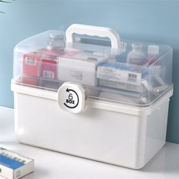 3 Layers Folding Storage Box Large Capacity Home Lockable Sundries Orgnizer Case First Aid Kit Medicine Storage Bin Container 210315