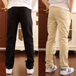4-18T Boys Casual Solid 100% Cotton Straight Pants For Elastic Waist Children Trousers 110-180 High Quality 211103