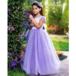 Feather Flower Girl Dresses for Weddings backless Floor Length A Line Child Birthday Party Gowns First Communion Dress