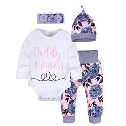 4pcs Newborn Baby Girl Boy Clothes Long Sleeve Romper+ Pants +Hat Headband Toddler Infant Outfits Clothes Set 444 Y2