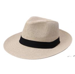 newBeach Straw Caps Party Supplies Outdoor Vacations Hat Fashion Unisex Hats Summer Sun Grass Braid Fedora Trilby Wide Brim Cap EWC7412