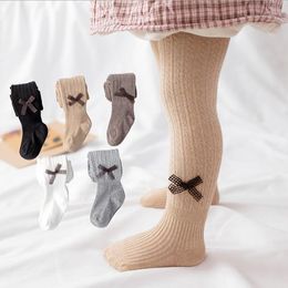 Baby Pantyhose Bowknot Knitted Girls Leggings Elastic Cotton Tights Solid Children Skinny Stocking Warm Girls Pants Children Clothes DW6076