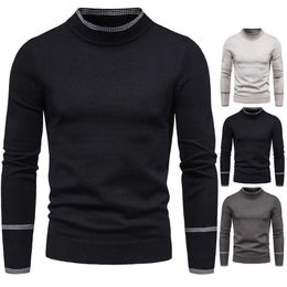 Men's Sweater Pure Colour Knitting Pullover for Male Long Sleeves Semi-high Neck Casual Winter Balck Sweaters Y0907