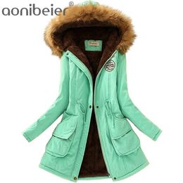 Aonibeier Parka Women Coats Fashion Autumn Warm Winter Jackets Lady Fur Collar Long Plus Size Hoodies Cotton Outwear 211007