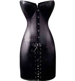 NXY sexy set Sexy Steampunk Gothic Women Lingerie Harness Black Leather Long Corset Dress Latex Bodysuit Bandage Bodycon Clubwear Outfits 1129