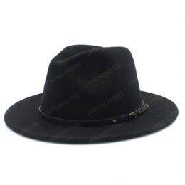 Women Wool Fedora Hat with Leather Belt Panama Hat Winter Autumn Wide Brim Jazz Trilby Male Sombrero Cap